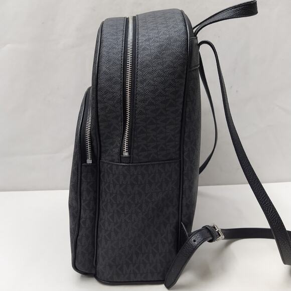 Michael Kors Black Coated Canvas Leather Trim MK Printed Zipper Backpack main image 9